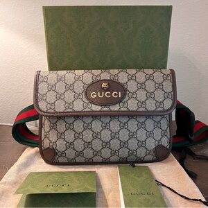 Authentic Gucci GG Supreme Monogram Neo Vintage Web Belt Bag Brown